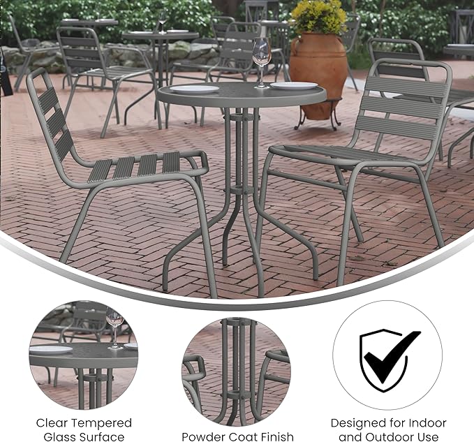 Flash Furniture Bellamy 23.75'' Round Tempered Glass Metal Table - Image 4