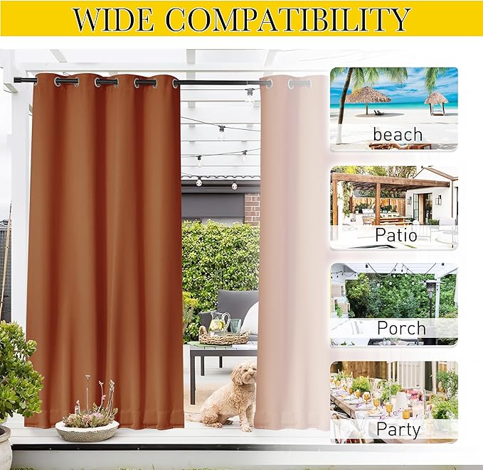 NICETOWN 2 Panels Outdoor Curtains Waterproof Fixed Grommet/Back Tab on Top & - Image 7