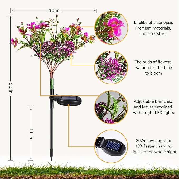 Neporal Solar Garden Lights, 4PK Purple Phalaenopsis Solar Flowers Outdoor - Image 6