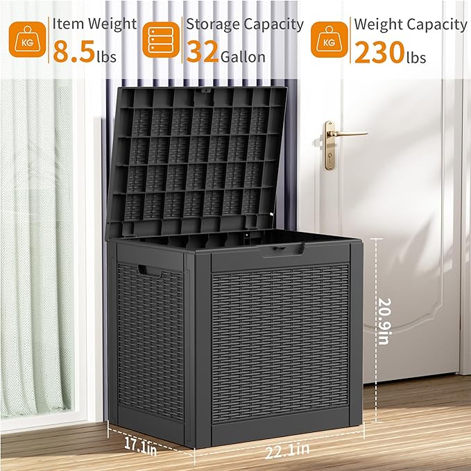 32 Gallon Outdoor Storage Box, Large Resin Deck Box - Image 2