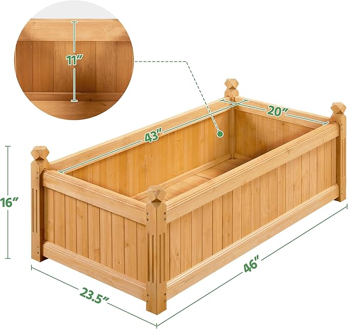 Yaheetech 46″ L × 23.5″ W × 16″ H Wooden Raised Garden Bed, Horticulture Wood - Image 3