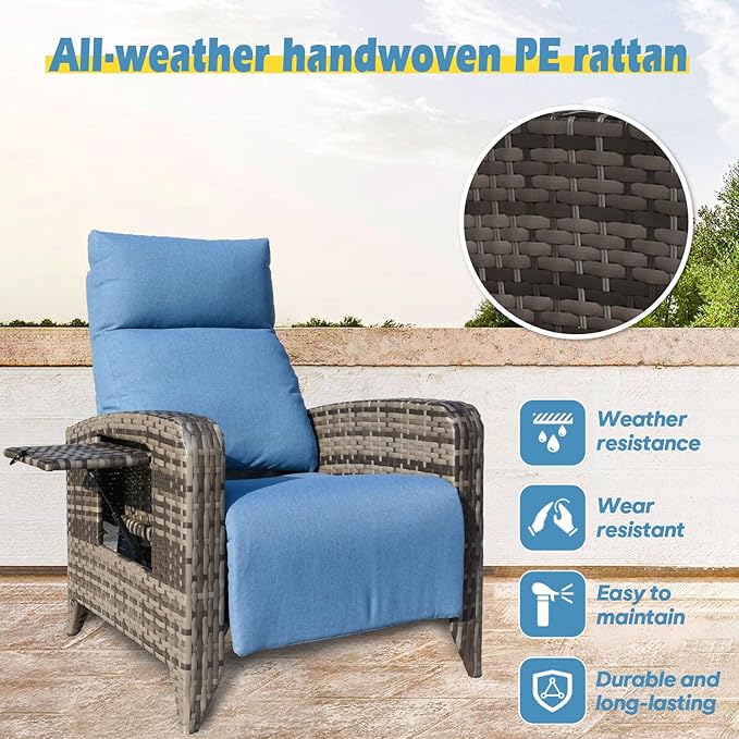 Outdoor Recliner Chairs Set of 2, Reclining Patio Chairs - Image 5