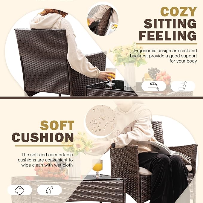 Homall 4 Pieces Outdoor Patio Furniture Sets Rattan Chair Wicker Set, Outdoor - Image 2