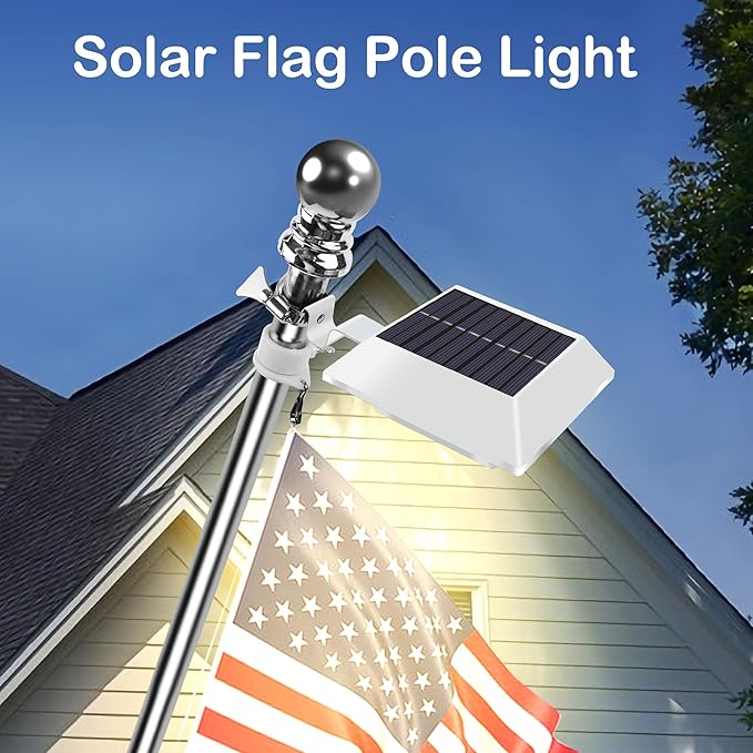 Solar Flag Pole Light, Bright Warm White 3000k Flagpole Light Upgrade Solar - Image 2