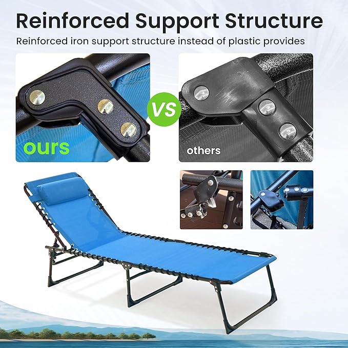 Folding Chaise Lounge Chair 2 Pack - 400lb Capacity - Image 7