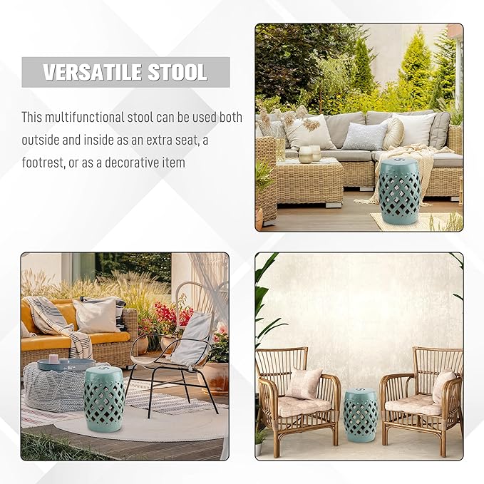 Outsunny 13" x 18" Ceramic Garden Stool - Image 5