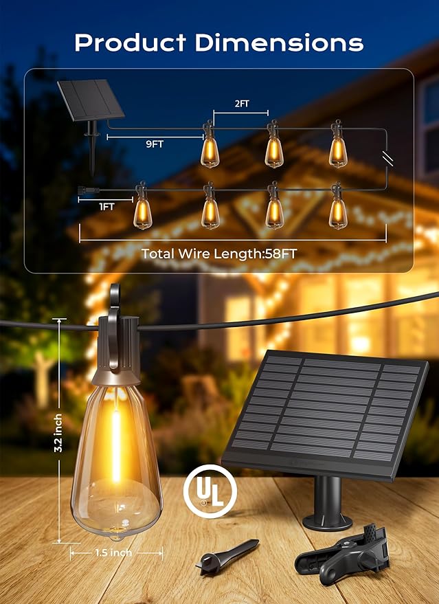 Brightown 58FT Solar String Lights Outdoor Waterproof, Patio Lights - Image 6