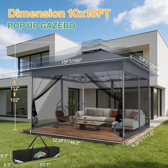 C0BIZI Gazebo 10x15 Pop up Canopy, Gazebos on Clearance-Canopy Tent - Image 5