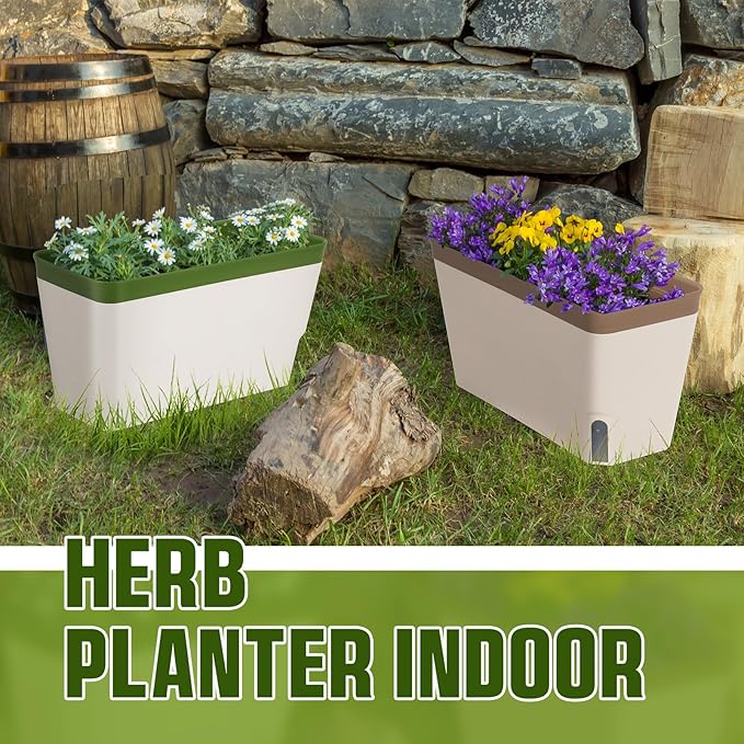 6 Set Window Herb Planter Box Self Watering Plant Pots 10.6 Inch Rectangular - Image 6