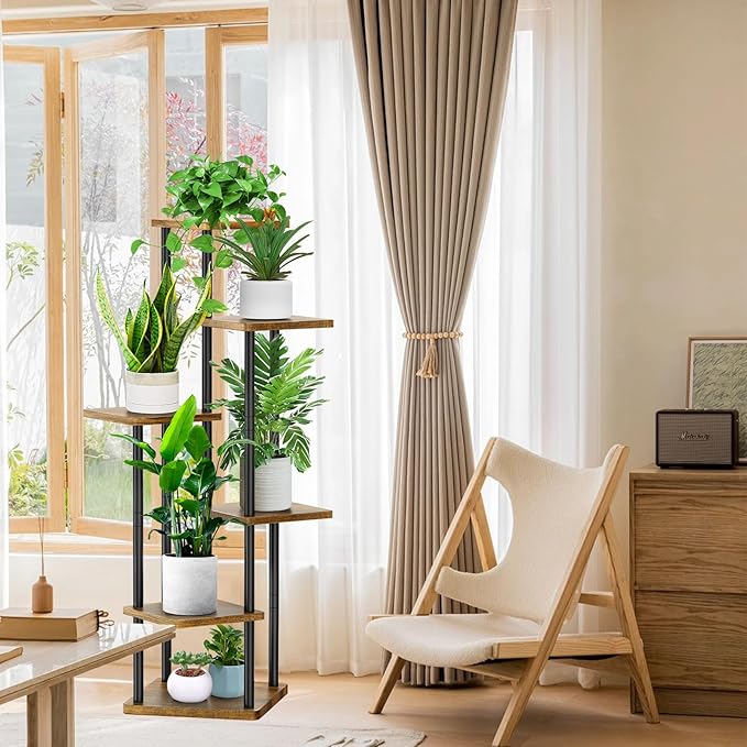 6 Tier Wood Tall Plant Stand Metal Rack Indoor, Planter Shelf Display Rack - Image 5