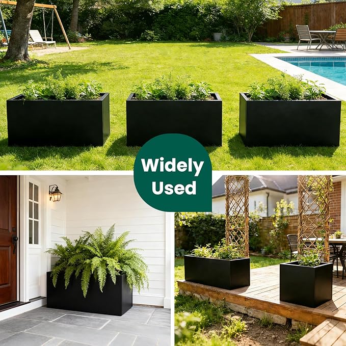Metal Rectangular Planter Black Galvanized Steel Rectangle Planter Box 36" L x - Image 7