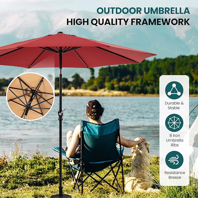 OLIXIS 9ft Patio Umbrella with Tilt and Crank Button & 8 Sturdy Ribs Waterproof - Image 5