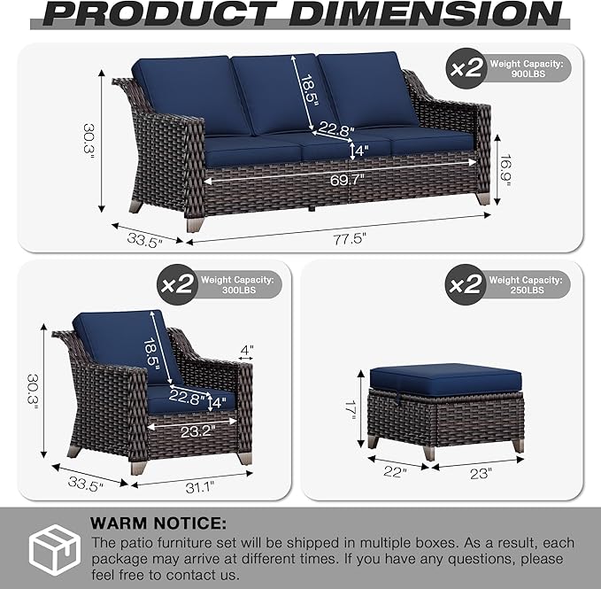 Joyside Wicker Patio Furniture Sets, 6 Pieces Upgraded Large Size Outdoor - Image 2