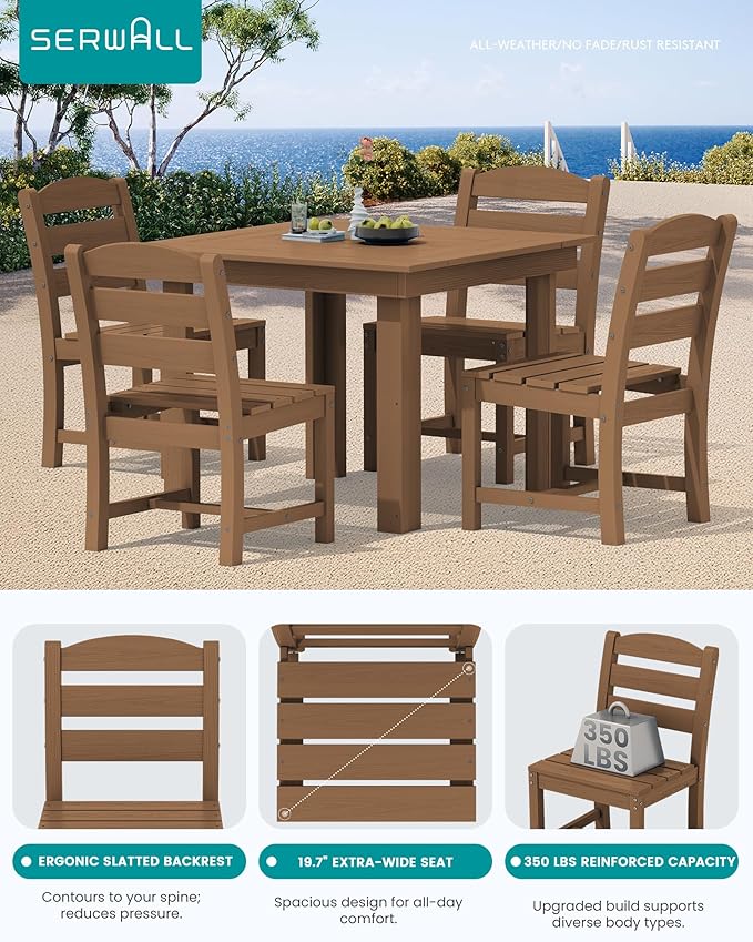 SERWALL Outdoor Dining Set for 4, HDPE Square Table and Chairs Set All Weather - Image 4