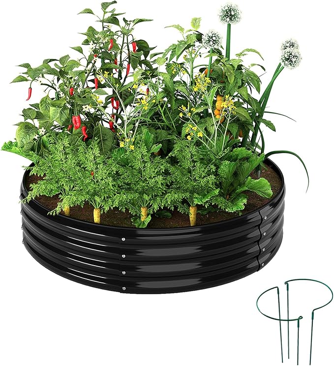 Galvanized Metal Planter Round Raised Garden Bed Kit by ZFHgarden