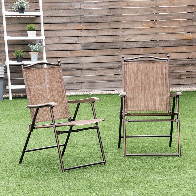 Giantex Set of 2 Patio Folding Chairs, Outdoor Patio Dining Chairs w/Armrest - Image 4