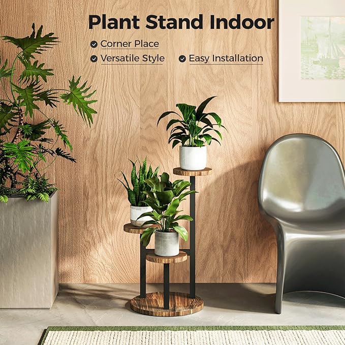 Bamworld Corner Plant Stand Indoor Metal Wood Plant Shelf Outdoor Tall Plant - Image 2
