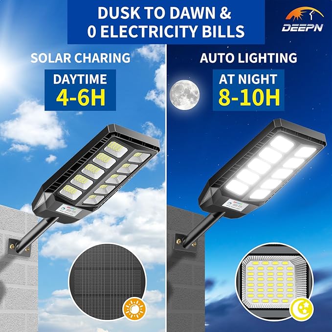 Deepn Solar Lights Outdoor, IP66 Waterproof Street Lights Outdoor, 6500K Dusk - Image 4