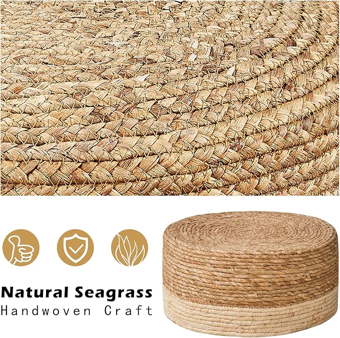 Cpintltr Foot Stool Natural Seagrass Hand Weave Poufs Round Ottoman - Image 6