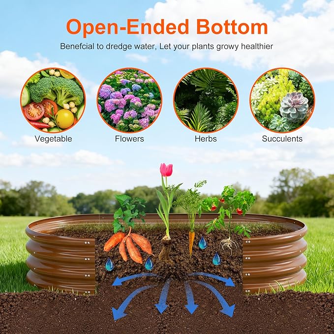 Raised Garden Bed Outdoor 2 Sets Oval Large Coating Metal Planter Box - Image 4