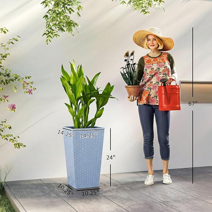 Outsunny Tall Planters for Outdoor Plants Set of 3, 24 in Taper Planters - Image 3