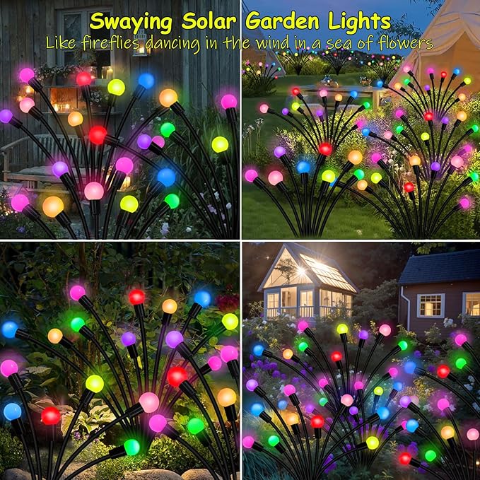 Solar Garden Lights Outdoor, 2 Pack 20 LED Solar Firefly Lights Waterproof - Image 4