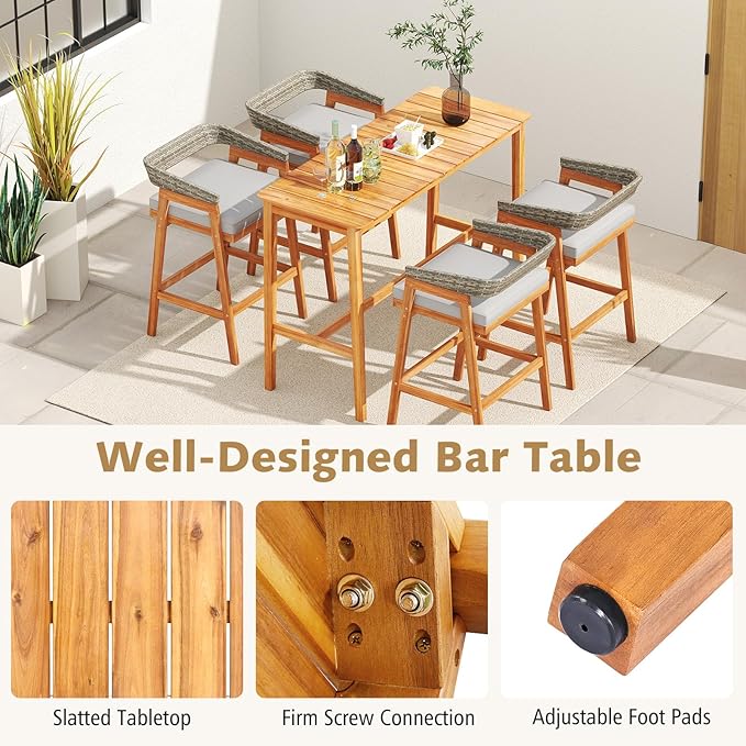 Tangkula 3 Piece Patio Bar Set, Outdoor Acacia Wood Counter Height Table - Image 5