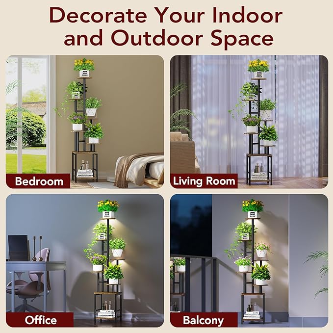 Plant Stand Indoor with Grow Light, 6-Tiered Tall Plant Stand Indoor, Metal - Image 7