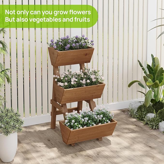 3-Tiers Wooden Raised Garden Bed Planter Box Flower Pots Vertical Garden - Image 7
