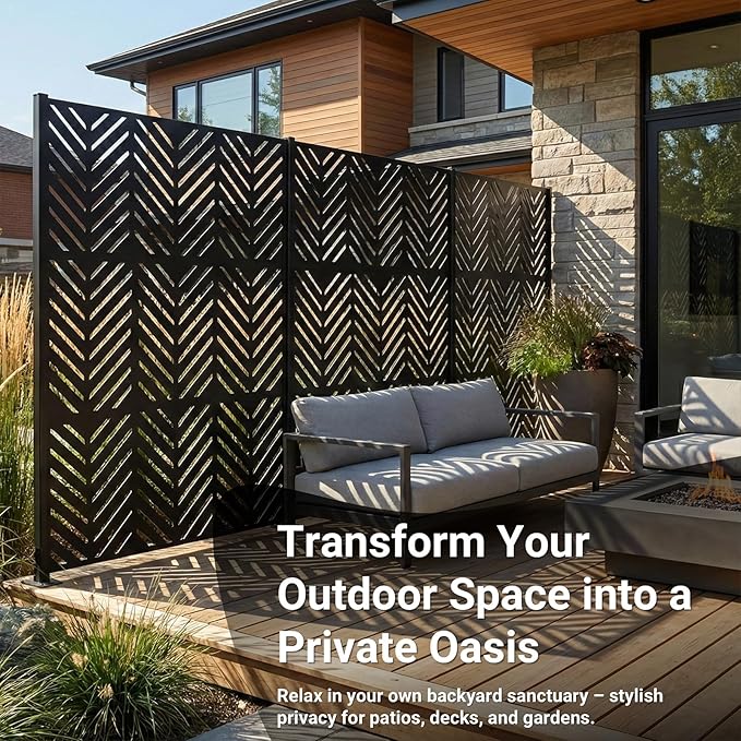 Metal Privacy Screen Outdoor – 6FT Freestanding Decorative Steel Panel - Image 2
