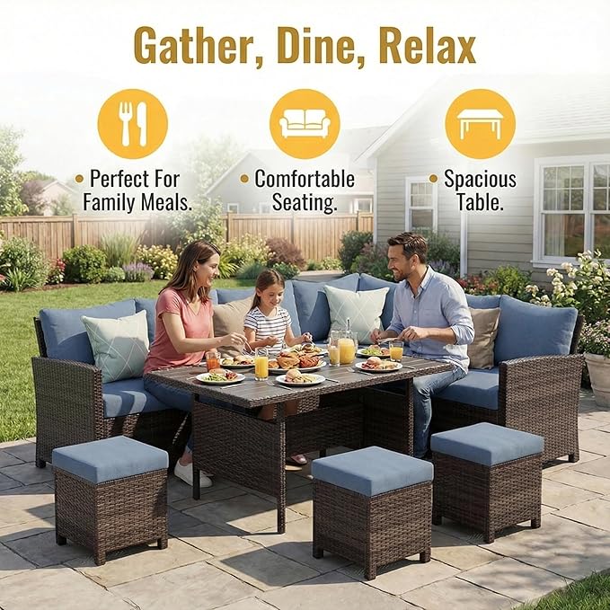 Wisteria Lane 7 Piece Patio Furniture Set, High Curved Back Wicker Patio - Image 2