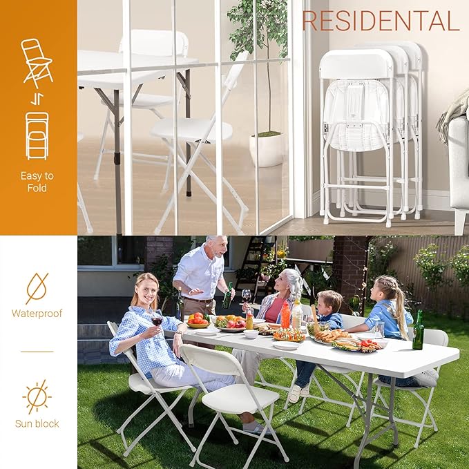 VINGLI 5 Pack White Plastic Folding Chair, Indoor Outdoor Portable Stackable - Image 5