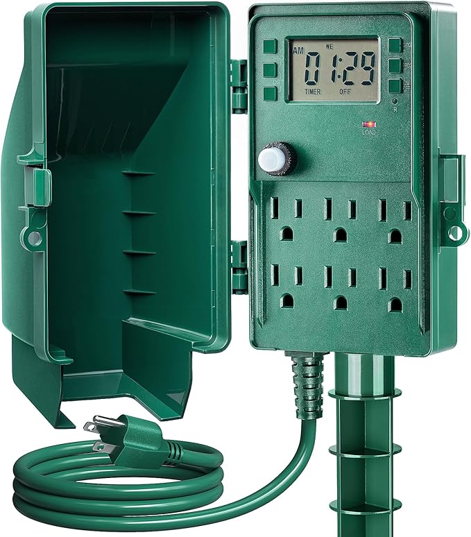 SURAIELEC Outdoor Power Stake, 7-Day Programmable Digital Timer, Power Strip by SURAIELEC