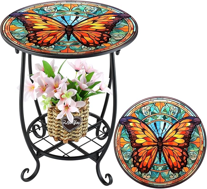 Outdoor Side Table Round Small Mosaic Patio Accent Indoor End Plant Coffee Tea by Cinnvoice