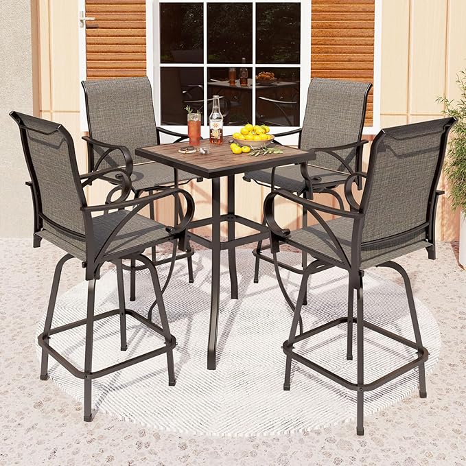 PHI VILLA 5 Piece Outdoor Bar Set, High Top Patio Table and Chairs by PHIVILLAThepioneerofcomfortablehouseholdsupplies