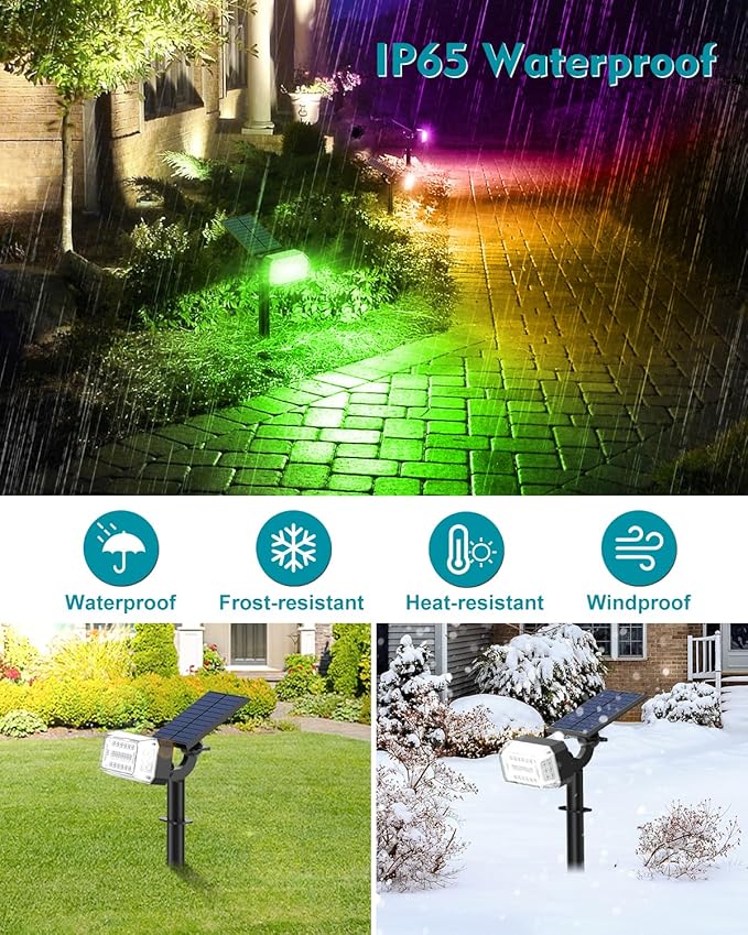 Solar Spot Lights Outdoor Waterproof IP65, RGB Christmas 7 Modes Color Changing - Image 6