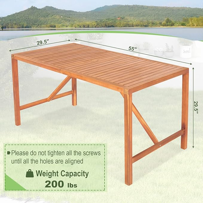 Tangkula 55" Acacia Wood Outdoor Dining Table - Image 3