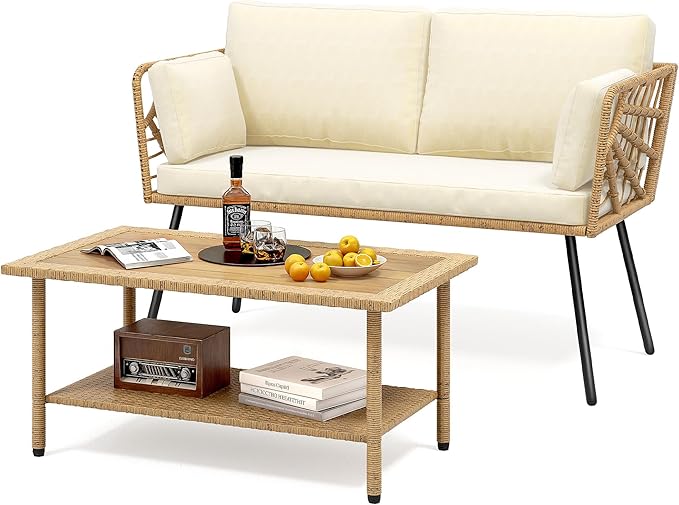 DWVO 2-Piece Patio Set, Wicker Loveseat - Image 7