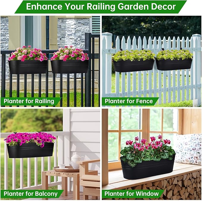 OGIMA Railing Planter Box, 3 Pack 16" Large Hanging Planters - Image 7