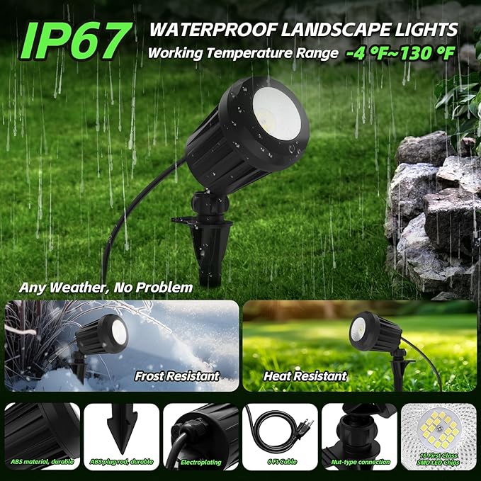 Spotlight Outdoor – 120V Plug-In, 6500K Cool White LED Landscape Lighting - Image 6
