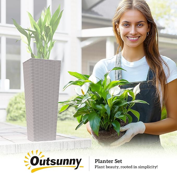 Outsunny 32 Inch Tall Planters for Outdoor Plants, Stackable Tapered Planters - Image 9