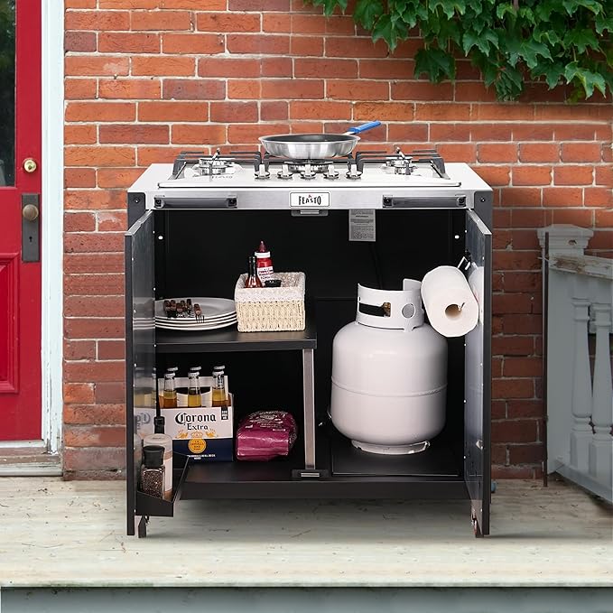 Gas Grill, Movable Outdoor Gas Stove Stainless Steel Top - Image 2