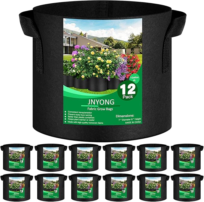 12-Pack 1 Gallon Thickened Non-Woven Grow Bags, Aeration Fabric Pots by JNYONG