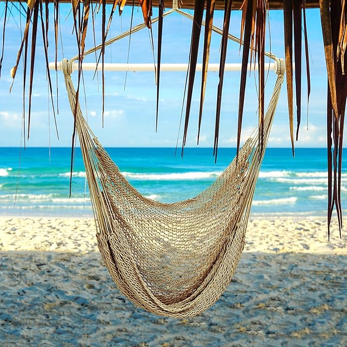 Barydat 2 Pcs Hanging Hammock Chair Boho Swing Chair Indoor Outdoor Cotton Rope - Image 6