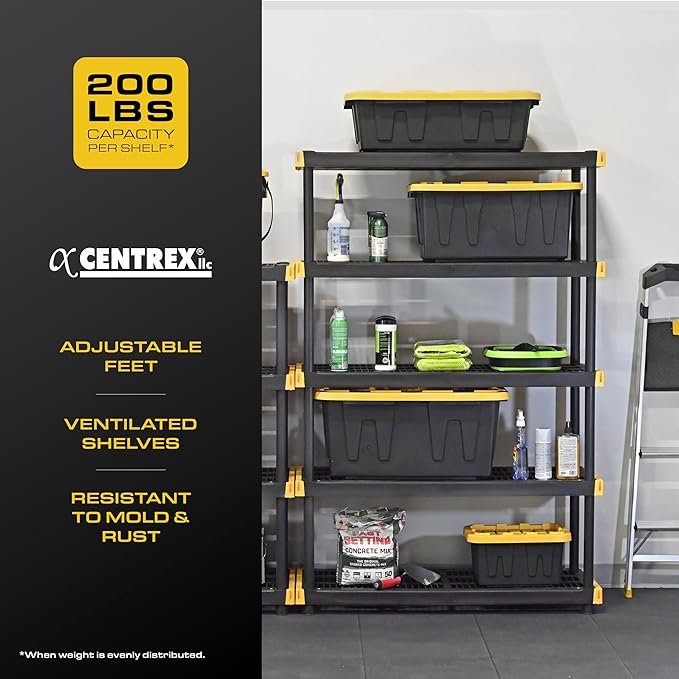 CX Black & Yellow, 5-Tier Heavy Duty Plastic Storage Shelves that Support up to - Image 5