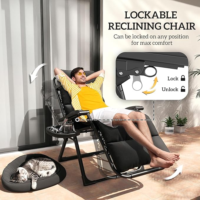 Outsunny Zero Gravity Chairs Set of 2, Reclining Folding Zero Gravity Lounge - Image 4