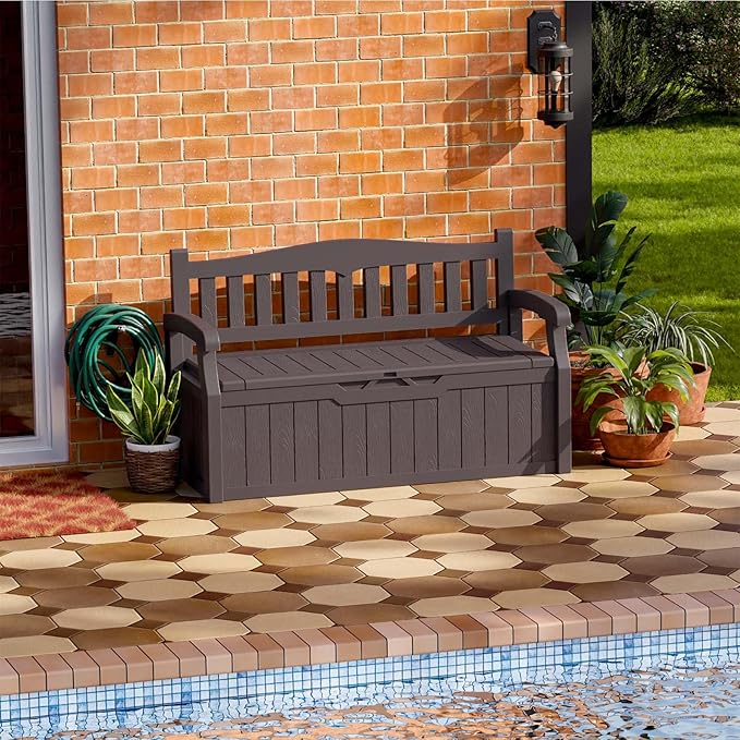 Patiowell 75 Gallon Plastic Storage Bench, Water-Resistant Deck Box by Patiowell