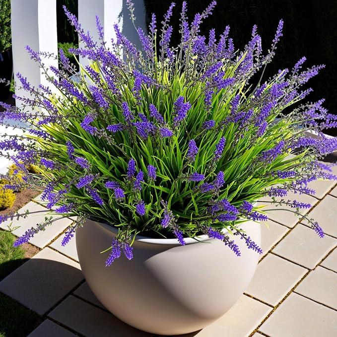 Artificial Faux Plants Flowers for Outdoor Decorations, Fake Monkey Grass for by Ammyoo