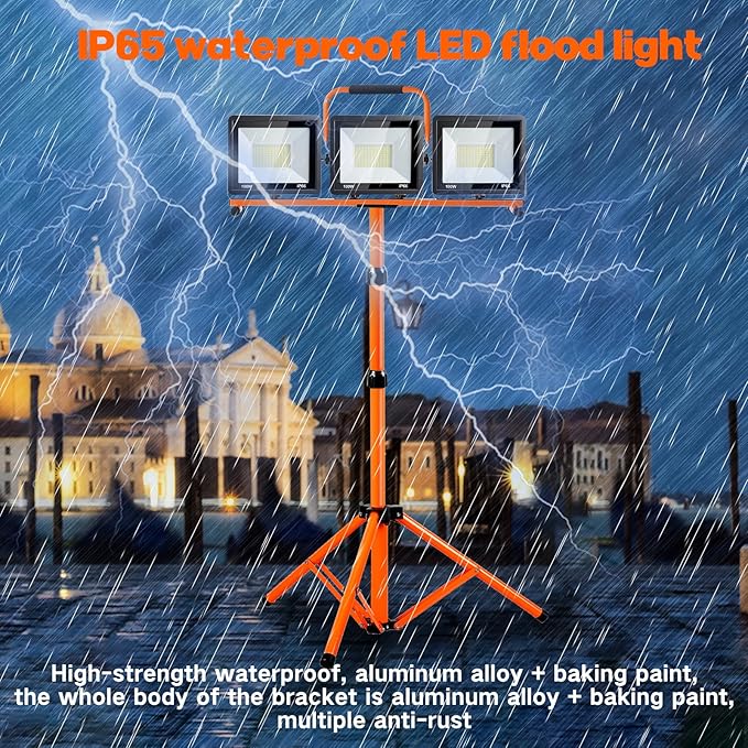 22000 Lumen Work Lights with Stand, 3 Head Portable LED Work Light, with - Image 3