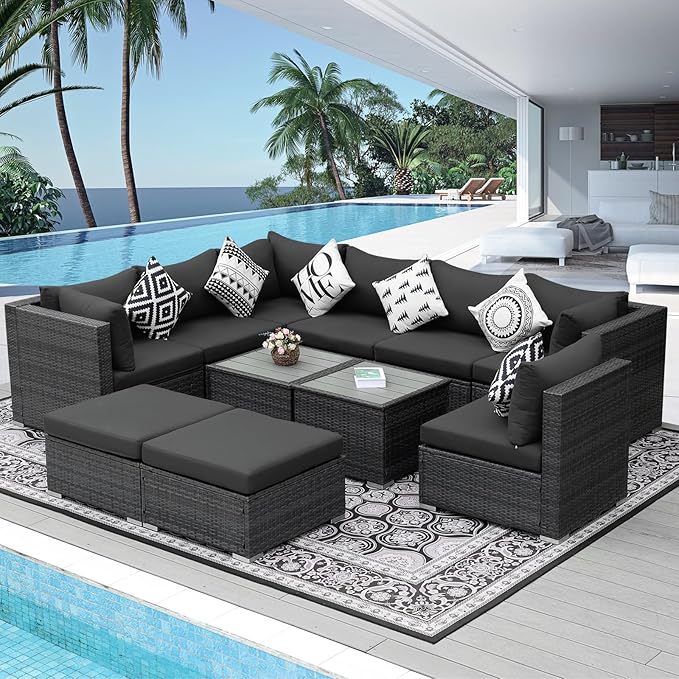 NICESOUL 11 Piece Modern Outdoor Furniture Sofa Set, Extra Large Size Wicker by NICESOUL